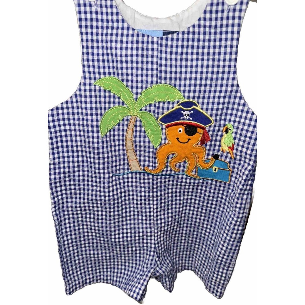 Goodlad 12 Months Blue White Checkered Overalls‎ Octopus Pirate